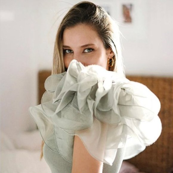 NWT Zara Blogger Fav Green Gray Organza Crop Top - Picture 3 of 16